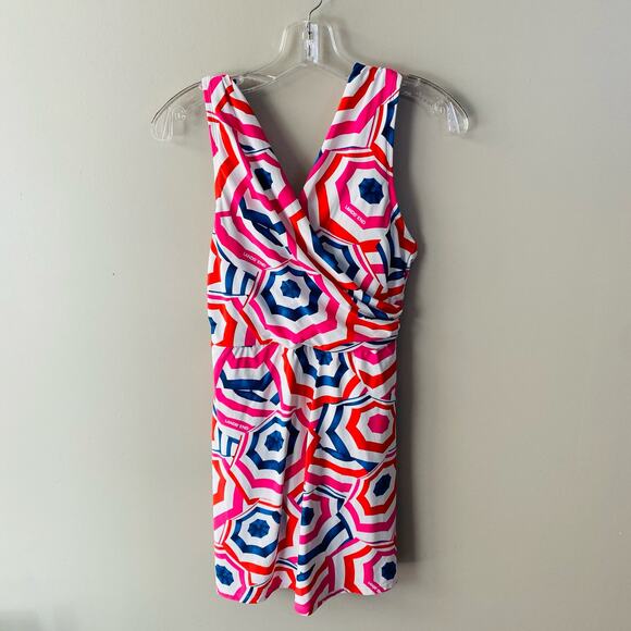Lands End pink/red/white design swim dress (Size: 8) - Picture 2 of 5